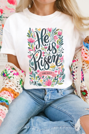 Λευκό T-Shirt με Εκτύπωση 'He is Risen'
