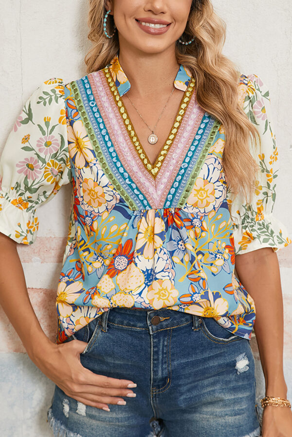 Πολύχρωμη Μπλούζα με Μισό Μανίκι Boho